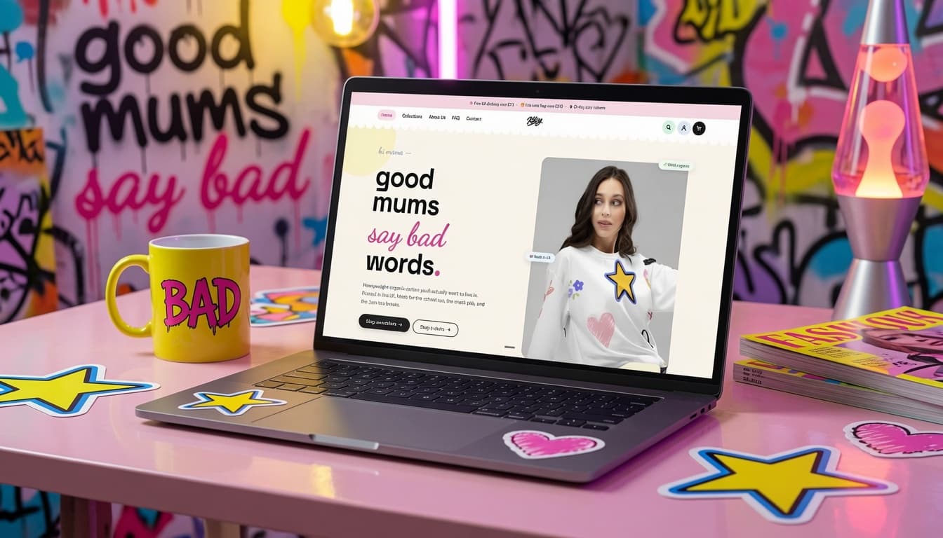 Kiksy organic mum apparel ecommerce website displayed on a laptop