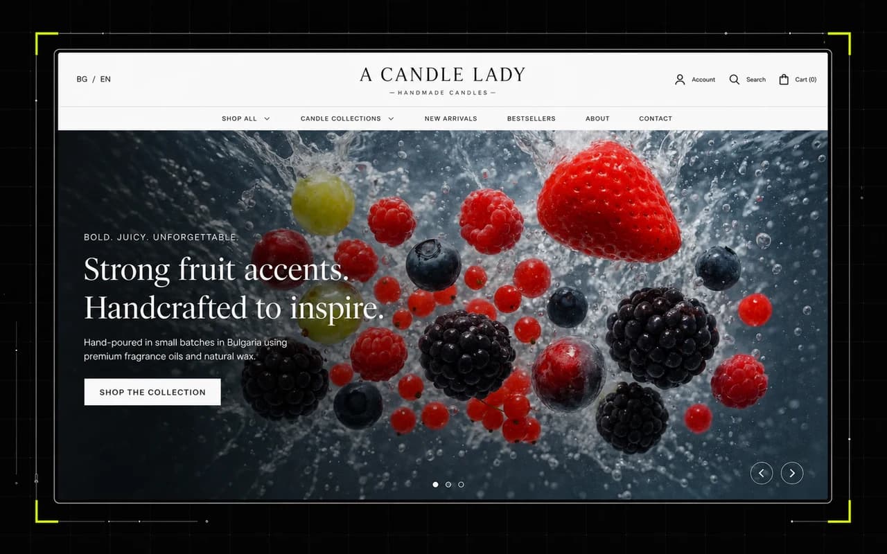 A Candle Lady handmade candle ecommerce website homepage