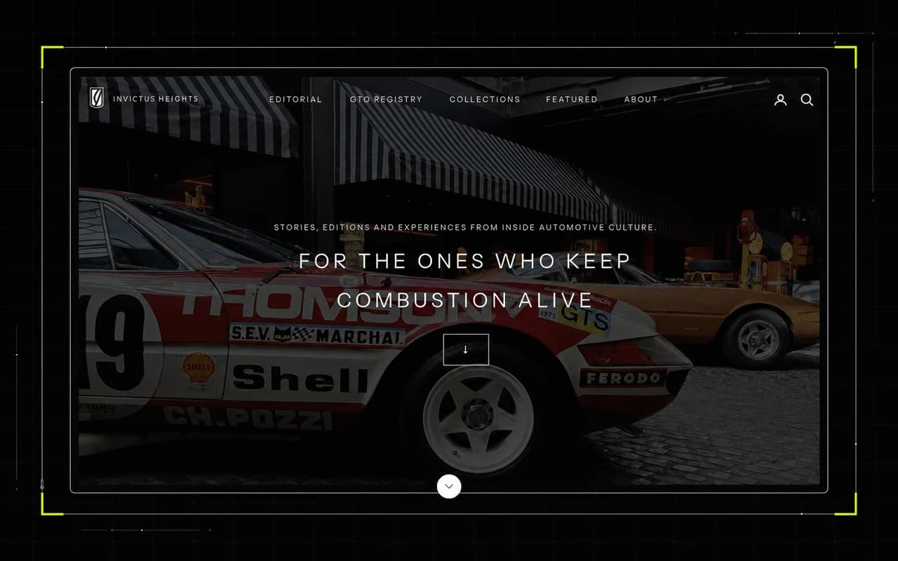 Invictus Heights automotive culture website homepage