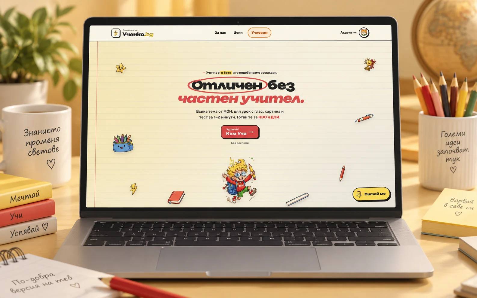 Българската учебна платформа Ученко, показана на лаптоп