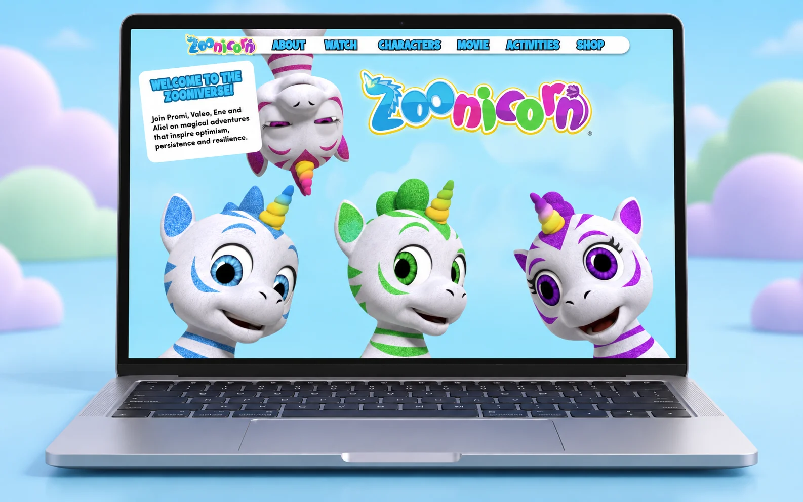 Началната страница на сайта за детския анимационен сериал Zoonicorn